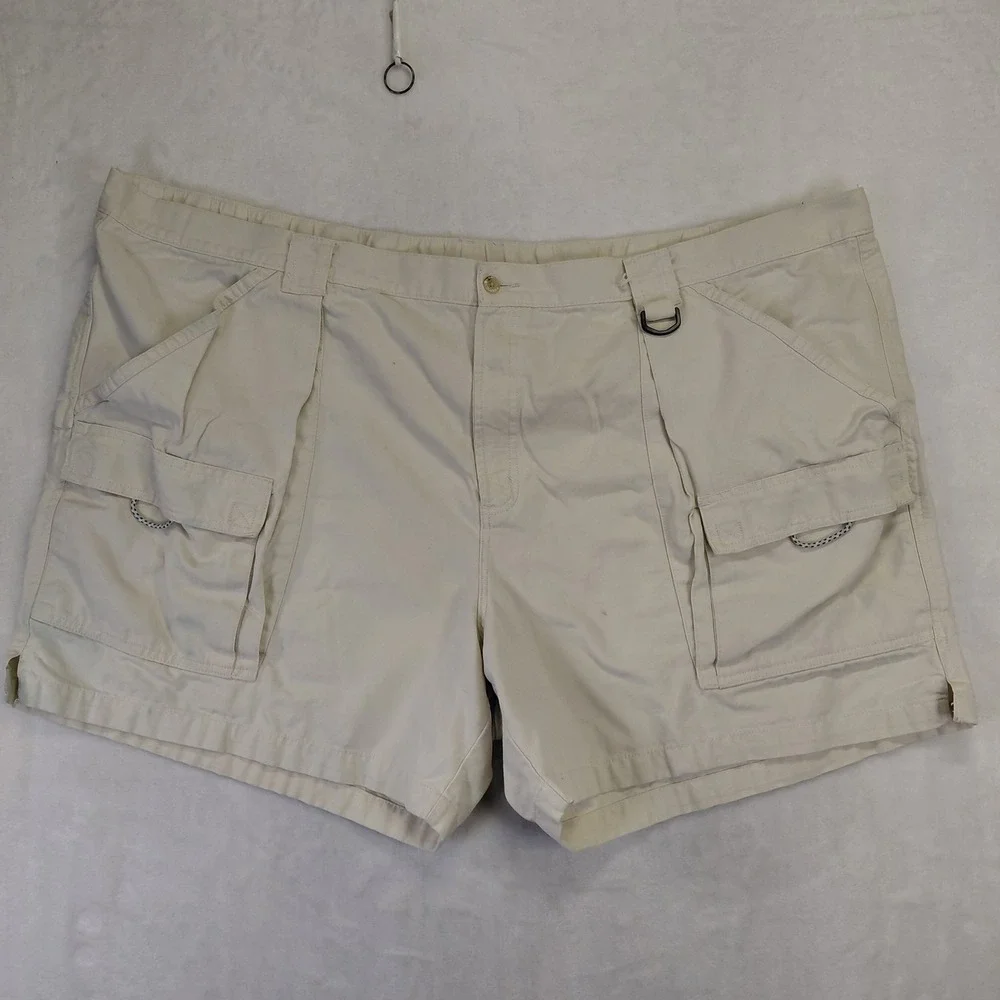 Columbia PFG Mens Beige Cotton Canvas Cargo‎ Fishing Shorts 5X 7L Big and Tall